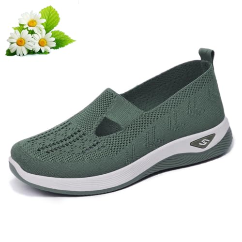 Women's Woven Breathable Soft Sole Shoes, 2024 New Women's Woven Orthopedic Breathable Soft Sole Shoes (Green,8)