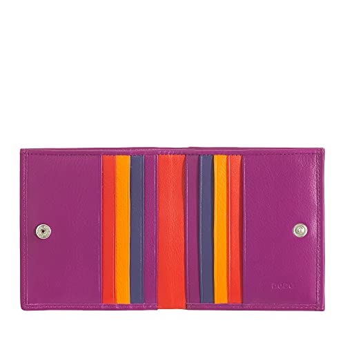 Mehrfarbiges Portemonnaie in Leder mit Kartensteckfächer und Münzfach von DuDu Fuchsia
