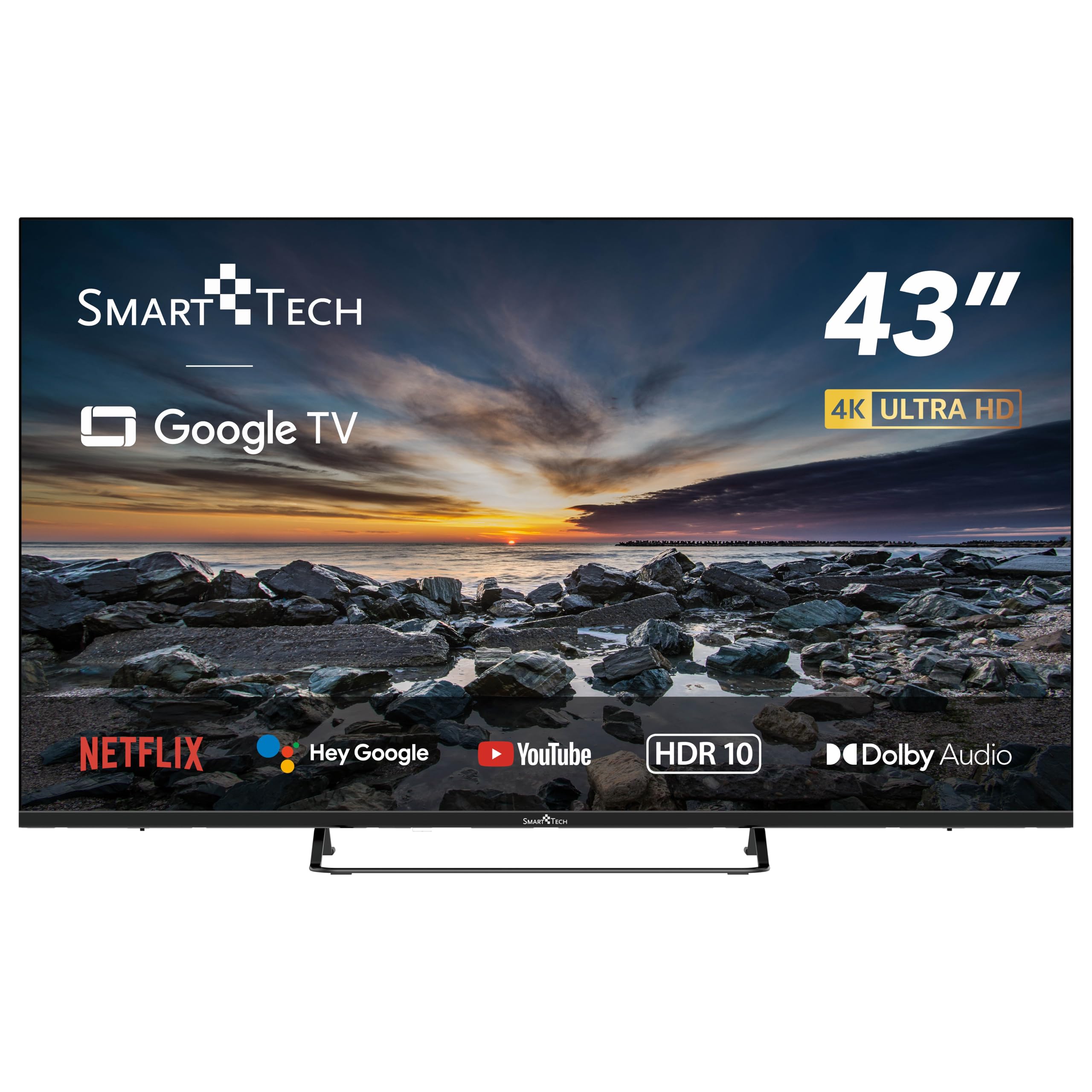 SMART TECH Smart TV, 43 Zoll 4K UHD, Google TV, Wi-Fi, DVB-T2/C/S2, HbbTV, Netflix, YouTube, Dolby Audio, 2023 [43UG10V3]