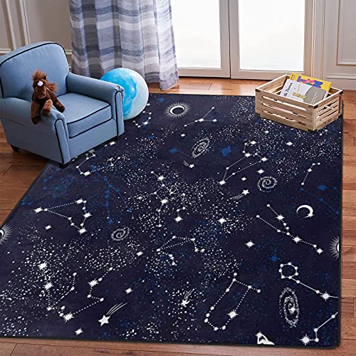 ALALAL Star Sky Area Teppich, Galaxy Nebula Space Rug, Constellation Rutschfester Teppich für Wohnzimmer Teppich für Schlafzimmer 5'x7' (80 x 58 Zoll) Blau