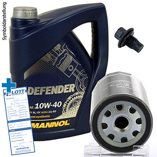 Ölwechsel Set Inspektion 5 Liter Mannol Defender 10W-40 Öl Motoröl + Ölfilter + Öl Ablassschraube Verschlussschraube