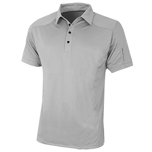 Island Green Logo Sleeve Contrast Button Placket CoolPass Performance Mens Golf Polo Shirt Silver Grey XL