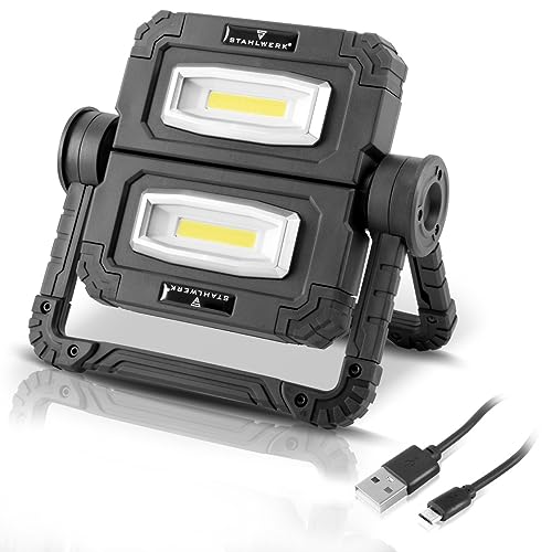 STAHLWERK LED Baustrahler LAL-20 ST mit 20 Watt, 1500 Lumen, USB und 3,7 V Akku mit 5000 mAh, LED Arbeitsleuchte/Scheinwerfer/Flutlicht/Fluter