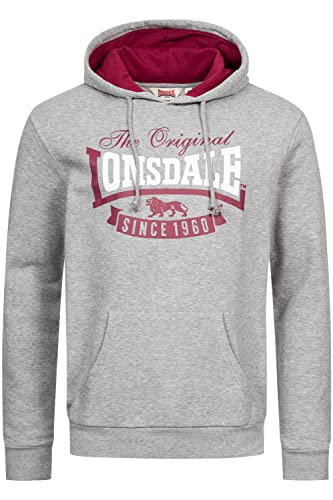 Lonsdale Herren Kapuzensweatshirt Normale Passform STOTFIELD Marl Grey/Oxblood/White XL