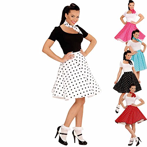 Amakando Rockabilly Outfit Tellerrock und Halstuch weiß-schwarz Gepunkteter Petticoat Swing Rock polkadotted 60er Jahre Party Karnevalskostüm