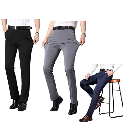 Men's Ice Silk Suit Pants, French Gentleman Non-Ironing Anti-Wrinkle Suit Pants, Men'S Summer 4 Way Stretch Straight Business Formal Pants Are Cool And Breathable. (40, Grau)