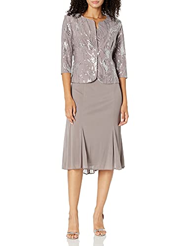 Alex Evenings Womens Tea Length Mock Jacket Dress with Button Front (Petite and Regular Sizes) Kleid fr besondere Anlsse, Pewter/Frost, 8