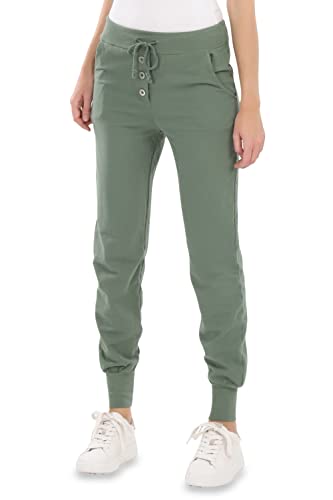 Malito Damen Jogginghose im Classic Look | Sporthose in Unifarben | Baggy zum Tanzen | Sweatpants - Trainingshose 8021-G (Oliv S)