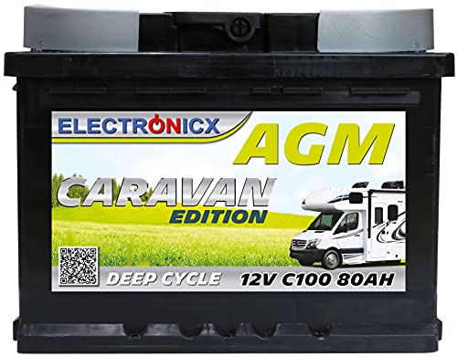 Electronicx Caravan Edition Batterie AGM 80AH 12V Wohnmobil Boot Versorgung Solarbatterie Versorgungsbatterie 80ah