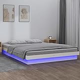 Leepesx Bettrahmen mit LED, weiß, 140 x 190 cm, Massivholz, RH, Bettrahmen, Lattenrost, Bett für Erwachsene, Schlafzimmer