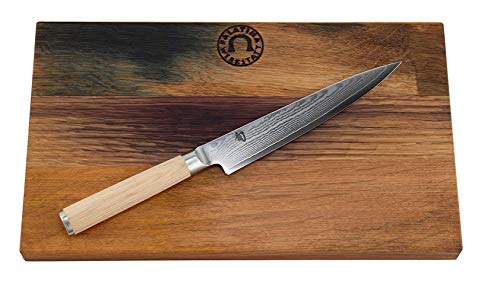 Kai Shun Classic White Set, Allzweckmesser DM-0701W Klinge 15 cm, ultrascharfes Japanisches Messer aus Damaststahl + Schneidebrett aus Eiche, 30x18 cm | VK: 175,- €