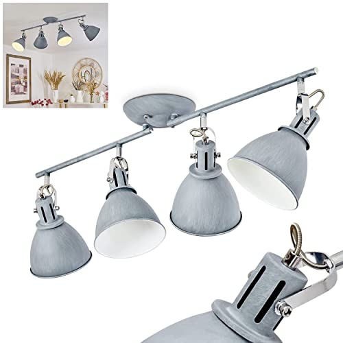 Deckenleuchte Koppom, Deckenlampe aus Metall in Grau-Blau/Weiß, 4-flammig, mit verstellbaren Lampenschirmen und Lampenarmen, 4 x E14-Fassung, 40 Watt, Retro-Design