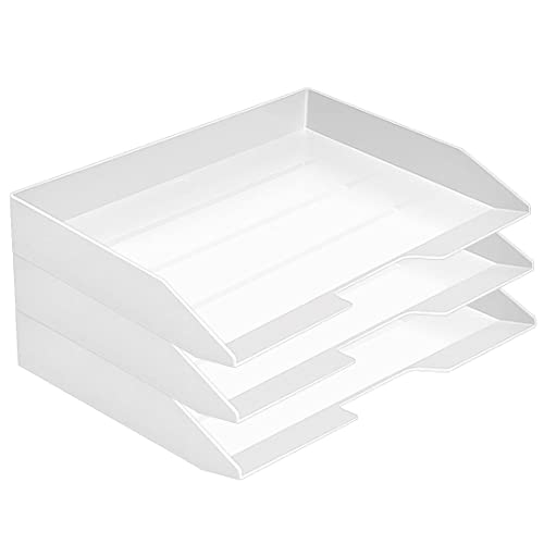 Acrimet stapelbare Briefablage A4, 3 Fächer, aus Kunststoff, Dokumentenorganizer mit Seitenöffnung (weiß)