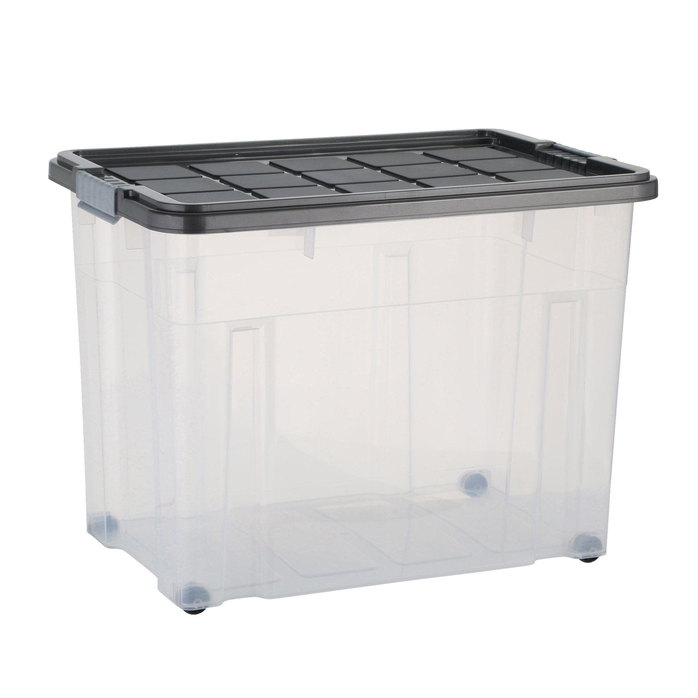 axentia Aufbewahrungsbox mit Rollen & Deckel, Stapelbox aus Kunststoff 80 Liter, Eurobox transparent, Maße: ca. 60 x 40 x 44,5 cm, Anthrazit, blau oder gelb - Farbe nicht wählbar