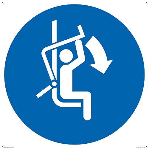 S60 Schild mit Aufschrift "Open safety bar of chairlift", 600 x 600 mm