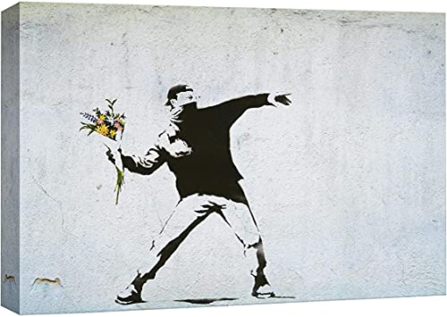 Graffiti-Kunstdrucke-Leinwanddruck-Rage the Flower Thrower-Street Art-Banksy Street Art Leinwand Poster und Drucke Wohnkultur 50x75cm/19,7"x29,5" Banks11 Rahmenlos