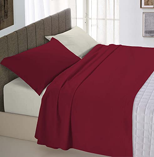 Italian Bed Linen Natürliche Farbe “Natural Colour” Bettwäsche Set, Baumwolle, Bordeaux/Creme, Kleine doppelte