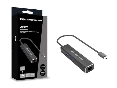 CONCEPTRONIC ABBY13B Gigabit Ethernet USB 3.2 Gen 1 Adapter mit USB-Hub, GbE, USB-A x 2, USB-C x 2