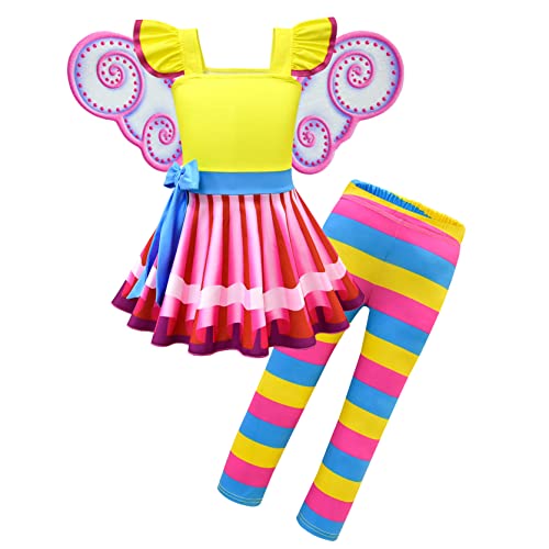Lito Angels Kostüm für kleine Mädchen, mit Schmetterlingsflügeln und Leggings, Hose, für Halloween, Geburtstag, Motto-Party, Outfits, Alter 6–7 Jahre, Gelb 290