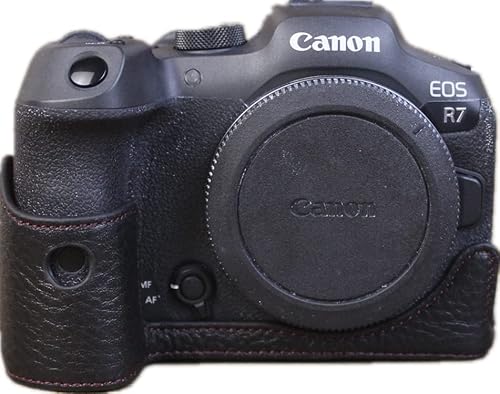 Zakao R7 Kameratasche aus echtem Leder, halbe untere Öffnung, Holster, Kameratasche mit Handschlaufe, Schutzhülle für Canon Eos R7 (schwarz)