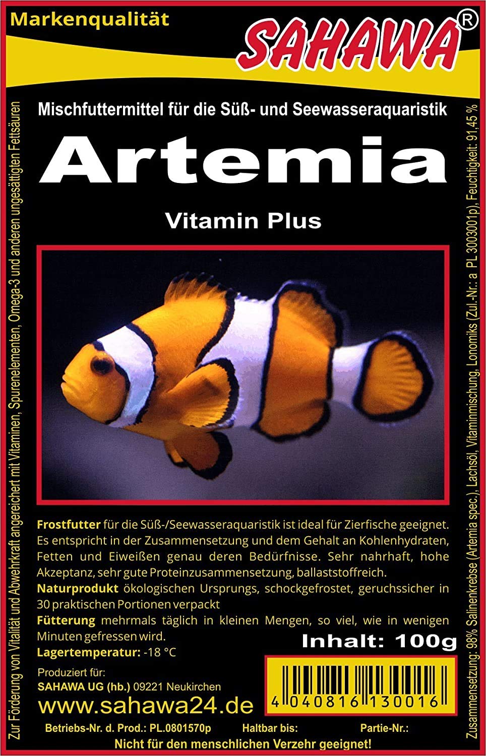 Frostfutter SAHAWA 50x 100g Blister Artemia Fischfutter