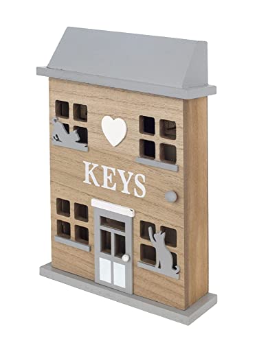 ORIGEN Schlüsselkasten aus MDF-Holz, Haus und Katzen, Höhe 29 cm