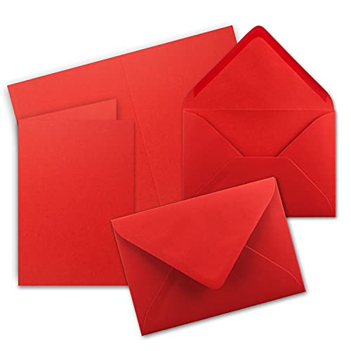 DIN B6 Faltkarten Set mit Umschlägen - Rot - 75 Sets - 115 x 170 mm - ideal für Einladungskarten, Hochzeit, Taufe, Kommunion, Konfirmation - formstabil - Marke: FarbenFroh®