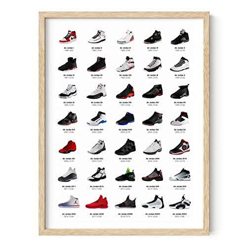 Haus and Hues Sneaker Poster für Guys – Michael Jordan Schuhe, Sneaker-Wandkunst, coole Poster für Jungs, Schlafzimmer, Dope Poster, coole Wandkunst, 30.5x40.6 cm (beigefarbener Rahmen)