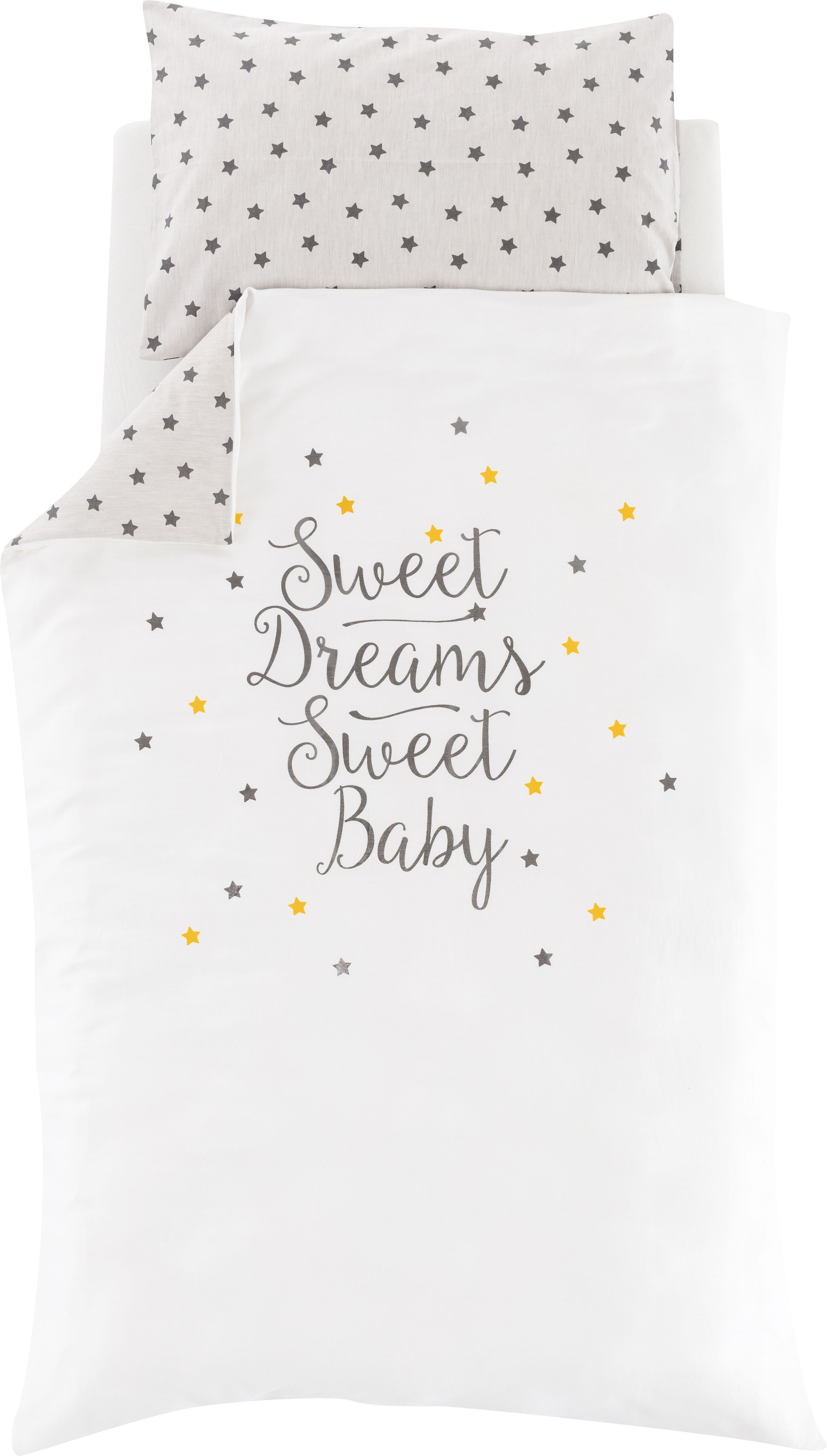 Träumeland TT19202 Baby/Kinder-Bettwäsche aus feinster, kuschelig weicher Baumwolle, Größe 100 x 135 cm + 40 x 60 cm, Design Sternentraum gelb, mehrfarbig
