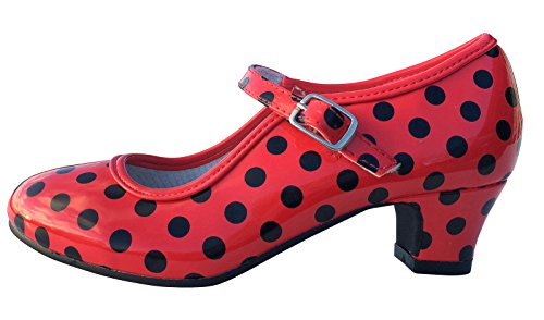 La Senorita Spanische Flamenco Tanz Schuhe - Rot Schwarz - Größe 24 bis 42 für Mädchen und Frauen