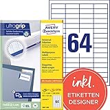 AVERY Zweckform 3667-200 Universal Etiketten (12.800 plus 1.280 Klebeetiketten extra, 48,5x16,9mm auf A4, Papier matt, individuell bedruckbar, selbstklebende Aufkleber mit ultragrip) 220 Blatt, weiß