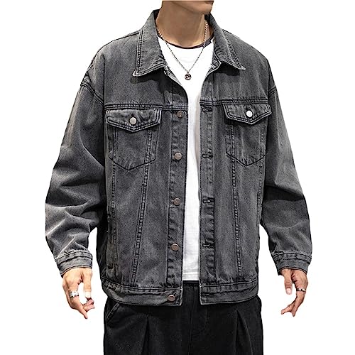 FENGJIAREN Jeansjacke Für Herren, Jeansjacke Herren Vintage Jean Mäntel Herren Umlegekragen Denim Oberbekleidung Baumwolle Bomber Graue Jacke Männlicher Student., Herren Jeansjacke, 4Xl