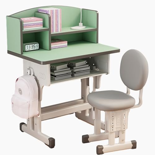 Studentenschreibtisch Kinderschreibtisch Und Stuhl-Set Arbeitstisch Höhenverstellbarer Arbeitstisch Mit Schublade Arbeitszimmer-Computertisch (Color : Green, S : 45 * 70cm)