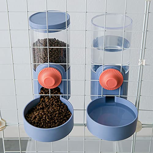 XJDZ 2 Stück Automatischer Wasserspender Zum Aufhängen Von Haustieren Für Kisten Und Käfige Abnehmbarer Hundenapf Mit Kunststoff-Futternapf Für Katze, Welpen, Kaninchen (Color : Blue)