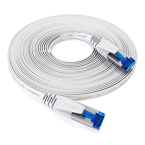 KabelDirekt – 25 m – Flaches Ethernet-Kabel & LAN-Kabel & Netzwerkkabel (Cat7, 10 Gbit/s, RJ45-Stecker, besonders flexibel, zum Verlegen geeignet, für maximale Glasfaser-Geschwindigkeit, weiß)