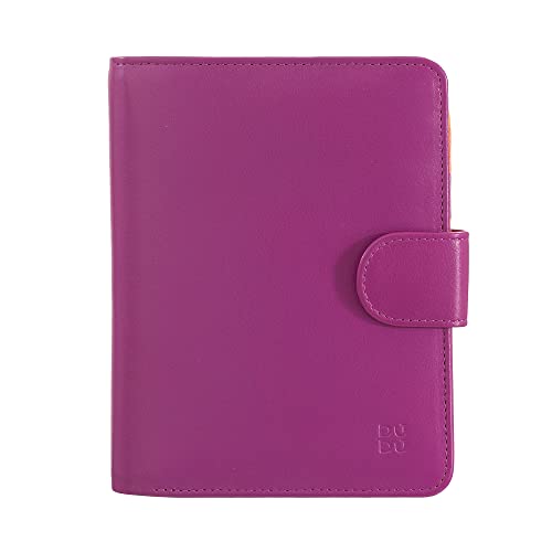 DUDU Damen Portemonnaie aus weichem buntes Leder, RFID-Block, Reißverschluss und Kreditkartenhalter Fuchsia
