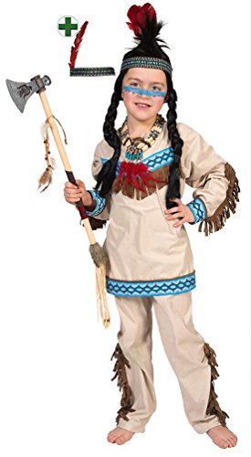 Karneval-Klamotten Indianer Kostüm Kinder Jungen-kostüm Indianer beige blau Karneval Kinder-Kostüm mit Stirnband