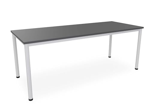 Dila GmbH Schreibtisch in verschiedenen Größen und Farben graues Metallgestell Konferenztisch Besprechungstisch (B: 200 cm x T: 80 cm, Anthrazit)