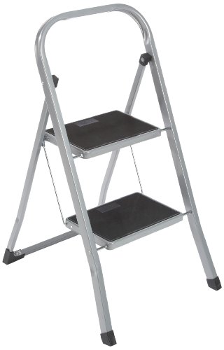 axentia Trittleiter 2 Stufen klappbar, Klapptritt aus Metall mit Haltebügel und gummierten Stufen, Klapptreppe bis 150 kg, silberfarben / schwarz