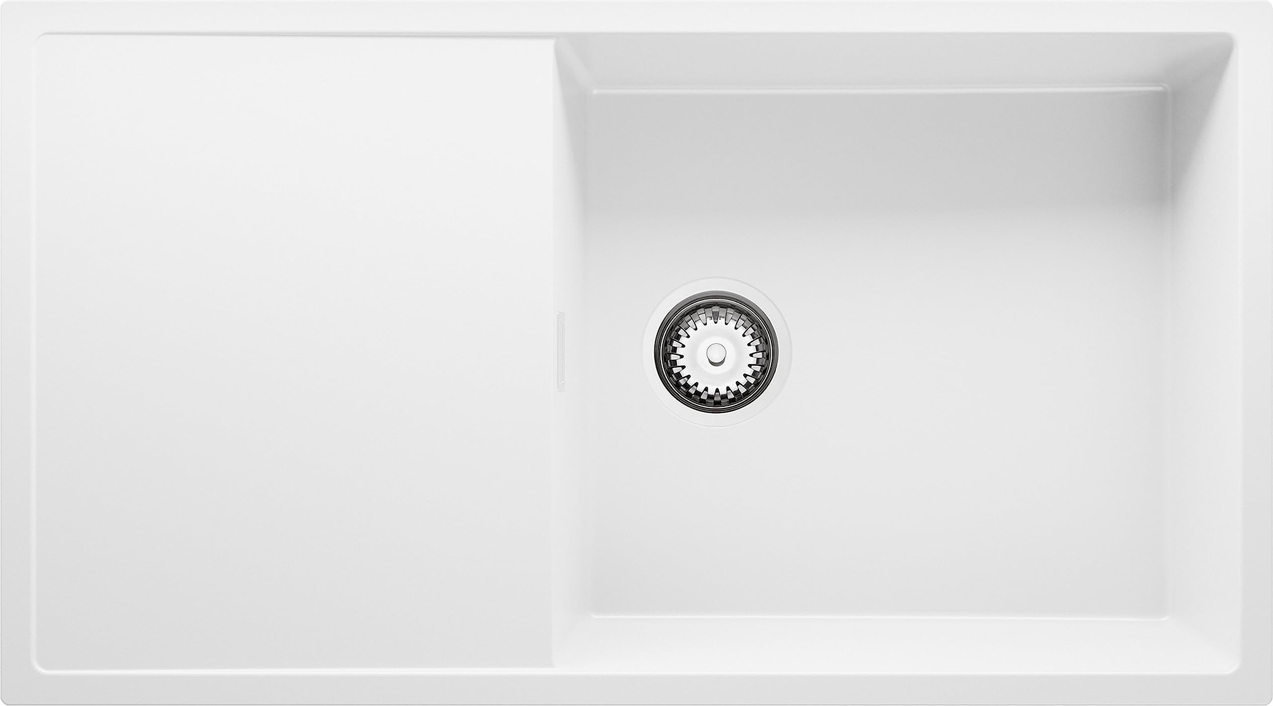 Spülbecken Weiß 90x50 cm, Granitspüle 1 Becken XL + Ablauf-Set, Küchenspüle für 60er Unterschrank, Einbauspüle von Primagran