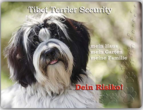 Merchandise for Fans Warnschild - Schild aus Aluminium 30x40cm - Motiv: Tibet Terrier Security (01)