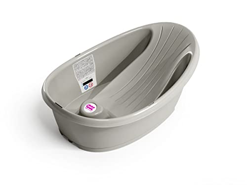 OKBABY Onda Baby-Badewanne - Rutschsichere Basis, mit eingebautem digitalen Flüssigkristall-Thermometer - Rückenstütze für zusätzlichen Komfort - Passt in die Badewanne oder die ebenerdige - Grau