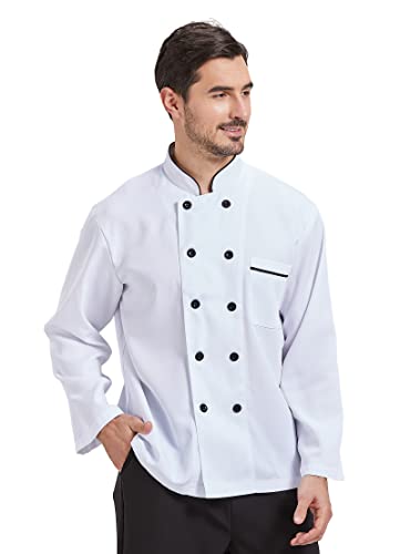 Nanxson Herren Kochjacke koch Jacke Bäckerjacke weiß Langarm Kurzarm Kochkleidung mit knöpfen CFM0001 (Weiß Langarm, L)