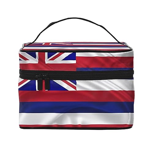 Flagge von Hawaii, amerikanisch, stilvoll und praktisch, eine unverzichtbare Reise-Kosmetiktasche mit extra großen Fächern und Reißverschluss, wasserdicht, Schwarz , Einheitsgröße