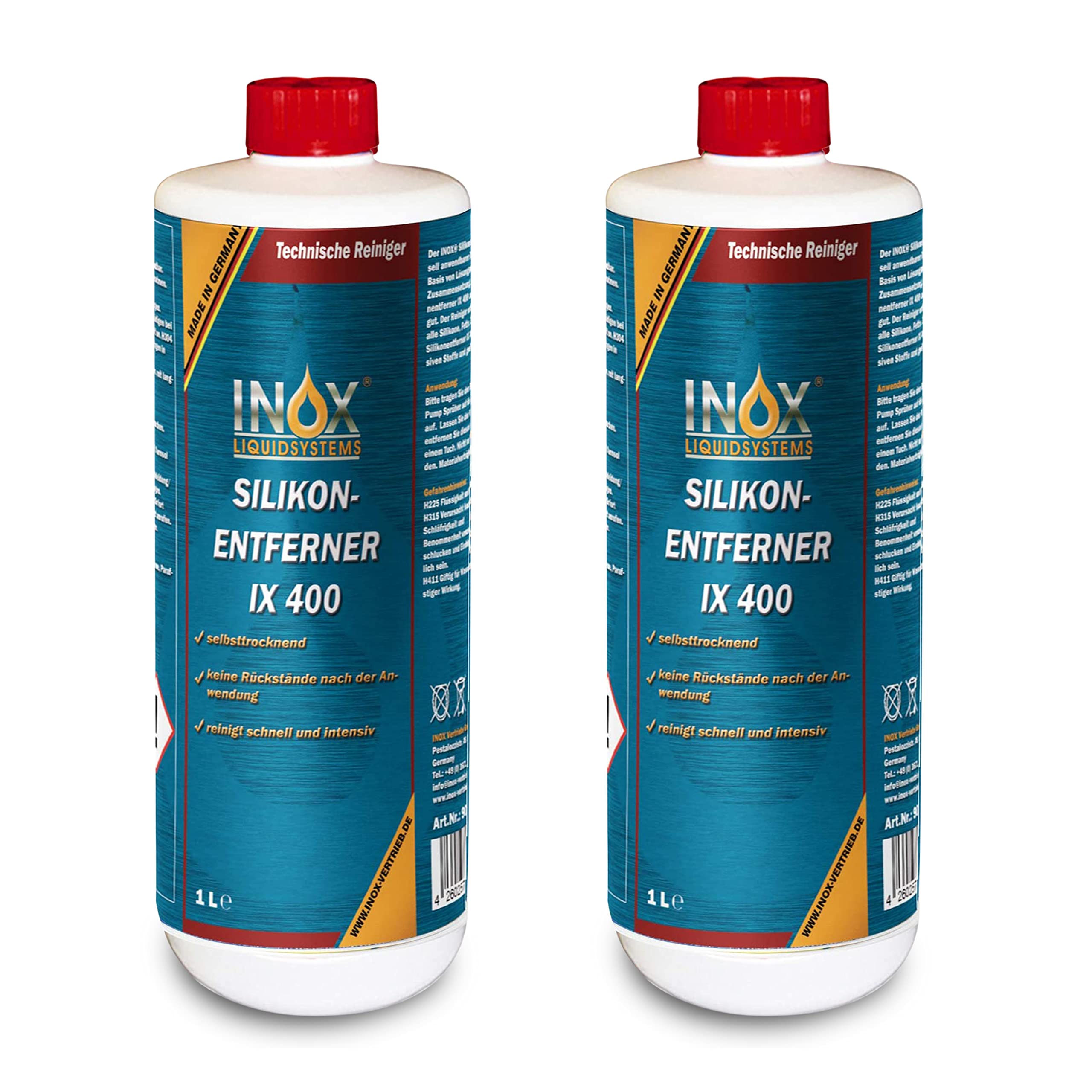INOX® - Silikonentferner 2x1L IX400 | Der Silikonreiniger entfernt mühelos Fette, Öle & Silikon | Intensive Reinigung | Wachsentferner für Autolack | Besonders schonend