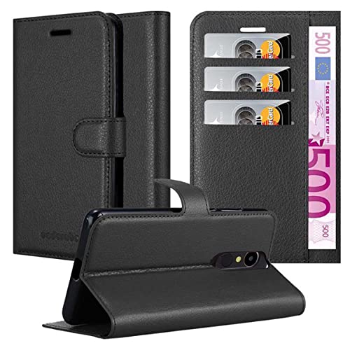 Cadorabo Hülle kompatibel mit LG K20 Handyhülle aus Premium Kunst Leder Flip Klappbare Stoßfeste Magnetische [Standfunktion] [Kartenfächern] Cover Hülle für LG K20 Tasche in Schwarz