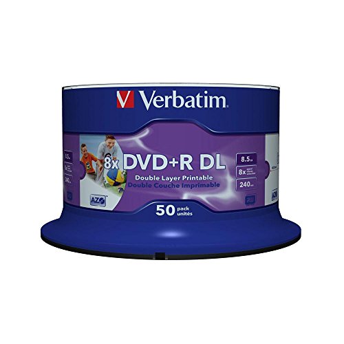 Verbatim 1x50 dvd+r double layer 8x speed, 8,5gb wide printable