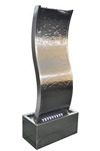Köhko® Wasserwand ca. 97 cm in Wellenform aus Edelstahl Wasserspiel LED-Beleuchtung 23015