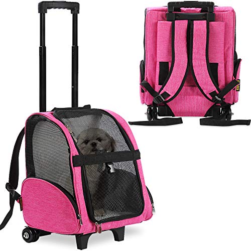 KOPEKS Deluxe-Rucksack/Reisetasche für Haustiere mit Doppelrollen, Large, Rose