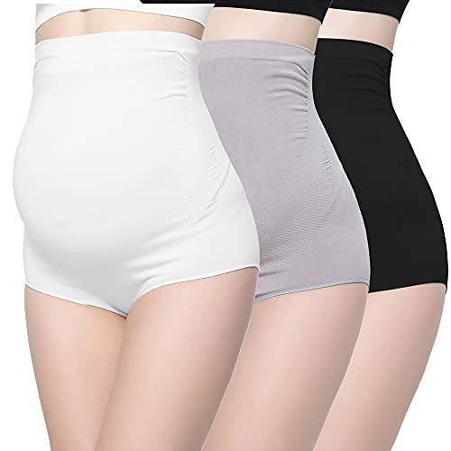 MANCI Damen Ultra High Waist Schwangerschafts-Slip Bambusfaser Umstandskleidung Unterwäsche für Schwangerschaft (Schwarz+Grau+Weiß, L)